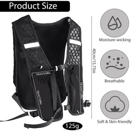 KATIMI Running Vest for Men and Women, Ultralight Running Vest, Reflective Running Backpack for Women, Men, Hydration Backpack, Running, Hydration Vest Running with Pockets for Jogging, Marathon, Cycling (Black)