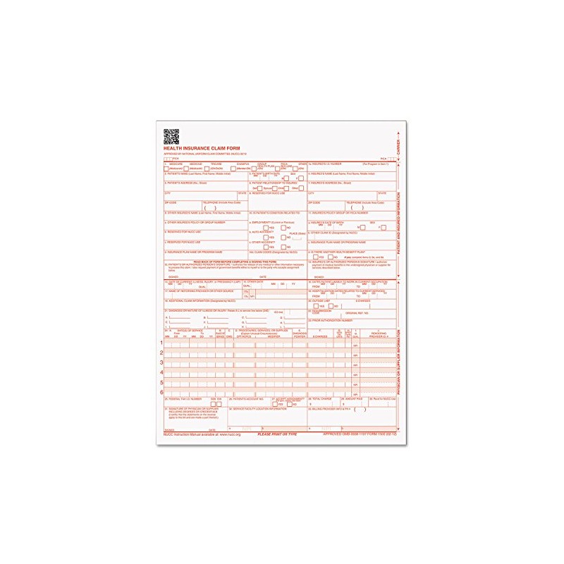 TOPS 50135RV CMS 1500 Claim Form,Laser,20 lb,8-1/2-Inch x11-Inch ,250/PK,8PK,WE