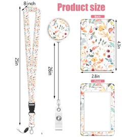 Badge Reels Retractable with Carabiner Reel Clip, ID Name Tag Work Badge Holder Belt Ferrule, Identity ID Badge Holder Cover Case for Office Work Nurse Teacher Student Gifts(Spring Flowers Leaves)