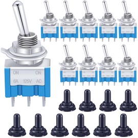 Taiss / 10 pieces blue mini toggle switch 3-pin SPDT ON/ON 6A 125VAC 2 position + 10 pieces waterproof cap MTS-102+MZ