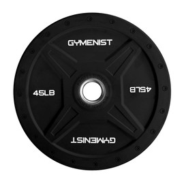 GYMENIST Bumper Plates is Made for 2 Inch Olympic Bars, Available from 10 LB up to 55 LB Premium Commercial Gym Quality Single (45-LB), Black