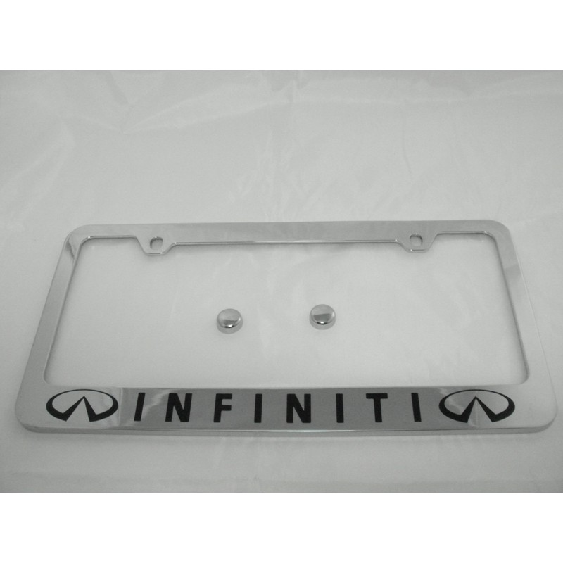Fit Infiniti Polished Stainless Steel License Plate Frame w/Caps