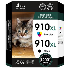 910 XL Ink Compatible with HP 910XL Ink Cartridges Combo Pack, 910XL Ink Cartridges for OfficeJet Pro 8010 8020 Series, Pro 8020, 8030 Series Printer 3JB41AN 4-Pack (BK/C/M/Y, 4 Pack)