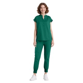 Dvoliaw Scrubs for Women Set Nurse Uniform, Mandarin Collar Scrub Top & Jogger Pant, 8 Pockets, Yoga Waistband, 4 Way Stretch