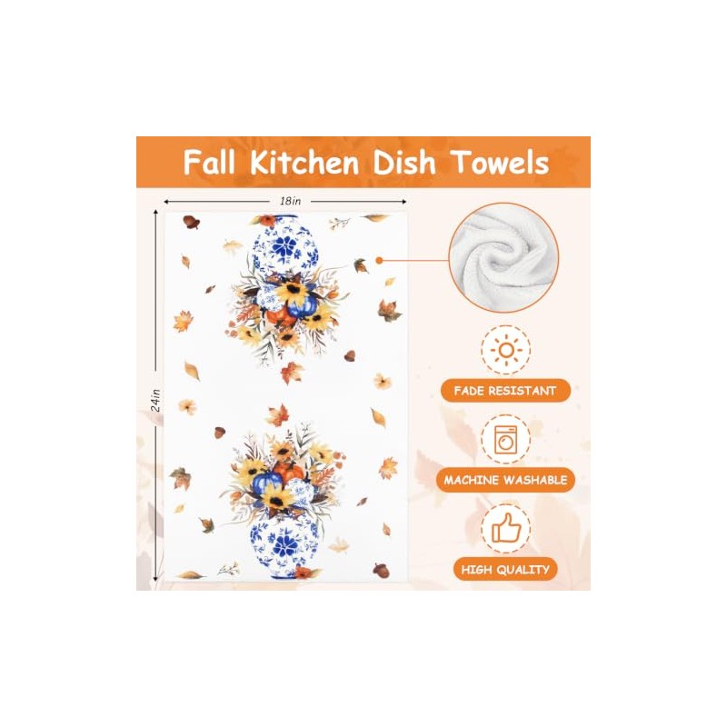 Toallas de cocina para otoño, florero floral, girasol, calabaza
