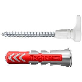 fischer 564168 Angle, Set of 25 Angle Hook Screws and DuoPower 6 x 30 Dowels, Chipboard Screws with Hooks, Flexible Screw Hooks for Mounting in Numerous Building Materials EasyHook, White