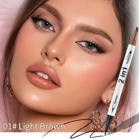 Erinde 3D Waterproof Microblading Eyebrow Pen, 4 Fork Tip Eye Brow Contouring Tattoo Pencil, 2-in-1 Dual-Ended Eyebrow Tint Eyeliner, Last All-Day, Create Natural-Looking Brows, 01 Light Brown