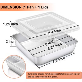 TeamFar - Molde cuadrado para tartas con tapa, 20,3 cm, acero inoxidable, con tapa, para almacenamiento de alimentos, saludable y duradero, apto para lavaplatos y fácil de limpiar, 2 unidades