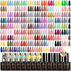 100 count Gel  Polish Set, 92 count Colors Gel Polish Set with 8 Bottles of Base and Glossy Matte Top Coat Starter  Set Suitable for All Seasons  for Women - Color: 100PCS gel set 01, Size: 0.17 Fl Oz (Pack of 100)