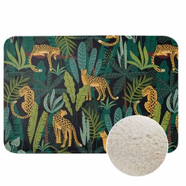 Lungtao Leopard Jungle Animal Bath Mat for Bathroom Tropical Leaves Decoration Trendy Style Yellow Green Bath Rugs Door Mat Non Slip Rubber Backed Bathroom Floor Mat for Bathtub Sink Shower 16"X24"
