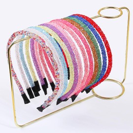 XIMA Crystal Glitter Headbands for Women and Girls, Multi-Color Fashion Hair Accessories, Non-Slip Design Pack of 12