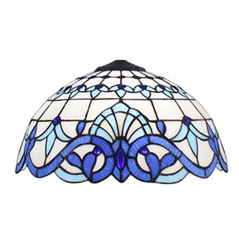 errzom 16-Inch Baroque Lamp Shade Replacement Only, Tiffany Style Stained Glass Lampshade, White & Blue Lampshades Accessories Fit for Table lamp Pendant Lights Floor Lamps