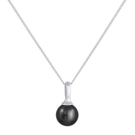 Women's Necklace with Pearl in Round Shape, Chain with Pearl Pendant (8 mm) Made of 925 Sterling Silver, Elegant Silver Chain with Black Pearl Pendant for Women, Length 45 cm