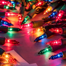 YULETIME 200 Multicolor Christmas Lights, Pack of 2 Strands of 21 ft 100 Count UL Certified Incandescent Mini String Light (Multicolor - Green Wire)