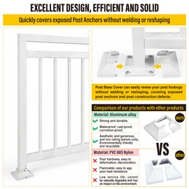 Epcee - 2 fundas de base de aluminio para poste de 2 pulgadas, faldón de poste, barandilla, escalera, porche, soportes de base para barandilla de cubierta (blanco)