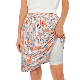 Zando Tennis Skirts for Women with Pockets Athletic Knee Length Golf Casual Skorts Shorts Sports Orange Flower XX-Large