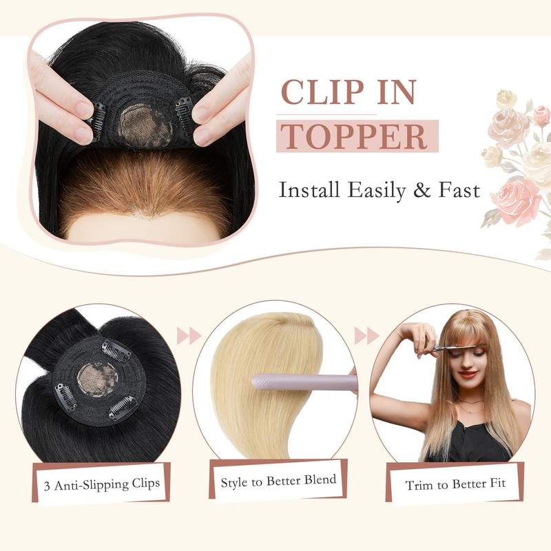 Elailite Real Human Hair Toppers For Thinning Hair Women With