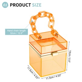 SUIKIHUM Acrylic Clear Evening Clutch Bag for Women, Shoulder Handbags Neon Hard Frame Party Purse for Wedding Prom Party (Orange, Gold)
