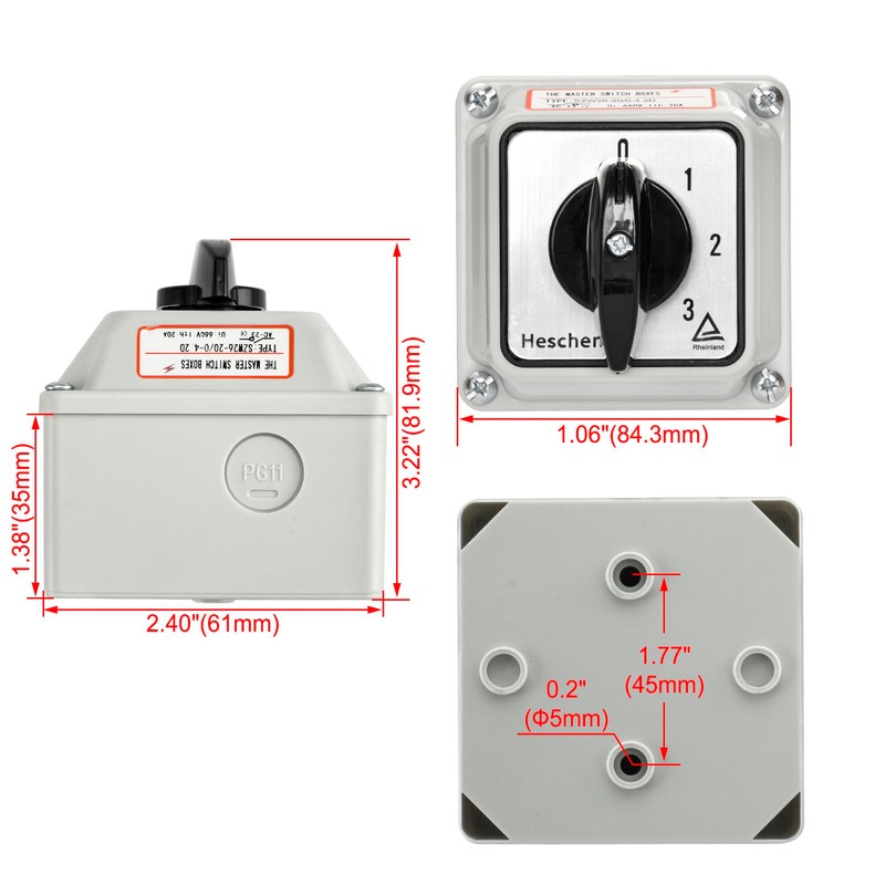 Heschen Universal Latching Rotary Cam Selector Changeover Switch,SZW26-20/0-4.2D, 660V 20A,