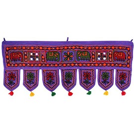 Handmade Indian Door Decor Window Valance Decoration (Purple, 34 x 13 inches)