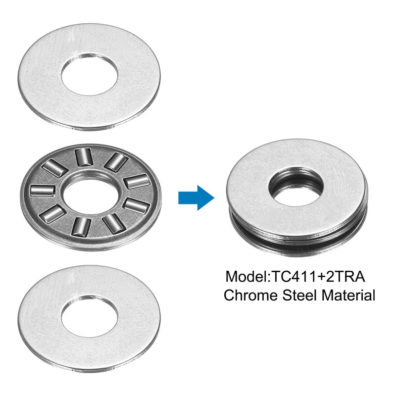 sourcing map TC411+2TRA Needle Roller Thrust Bearings with Bearing Washers,