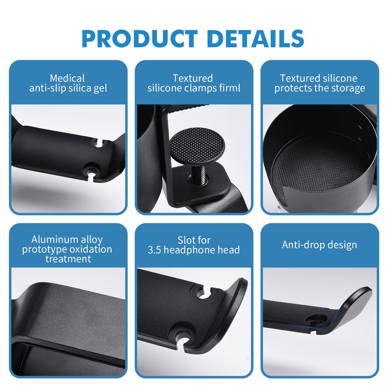 Under Desk Headphones Stand 360 Degrees Rotation Desktop Water Cup