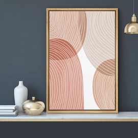 MUDECOR Framed Canvas Print Wall Art Red Brown Nordic Circle Stripe Collage Abstract Shapes Illustrations Modern Decorative Multicolor Relax/Calm for Living Room, Bedroom, Office - 16"x24" Natural