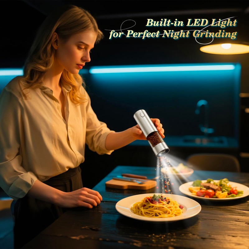 Electric Rechargeable Salt and Pepper Grinder Set - USB-C Charging