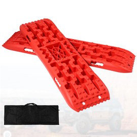 2pcs Off-Road Traction Boards with Jack Lift Base, Red Recovery Traction Tracks Off-Road Traction Mat with Storage Bag for Sand Mud Snow Emergency Tire Traction Accessories