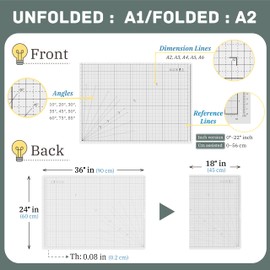 iMAT Flip Cutting Mat Note A1 (Inch Version), 24 x 36 in (60 x 90 cm), Foldable, Ideal for Crafts, Paper Cutting, Large Leather and Cloth Projects, Sketching, Drawing (Light Blue)