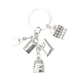 OBEISN Creative Keyring for Women, Practical Companion with Calculator, Compass and Ruler, Stylish Gift for Girlfriends, Gifts for Women, Silver2, S