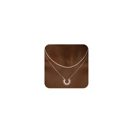 CHESKY Layered Silver Necklaces for Women Trendy, 925 Streling Silver Dainty Stackable Charm Necklaces for Womens Layering Sun Necklace Diamond Pendant Necklaces Stack Jewelry Set for Women Gifts