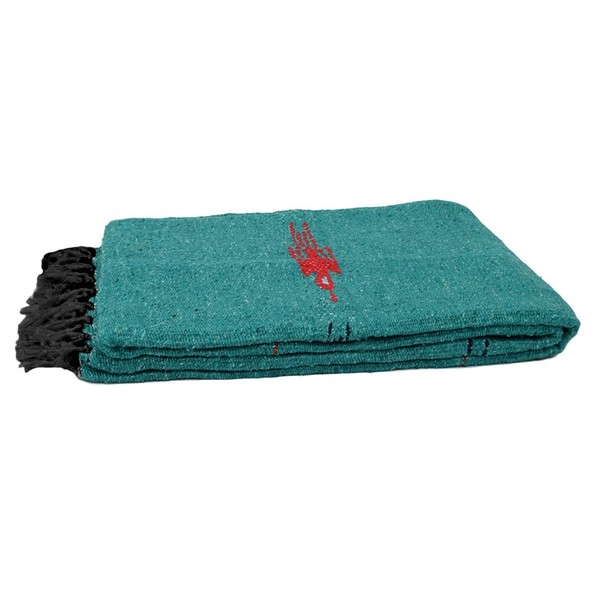 Turquoise / Sea Green Thunderbird Heavyweight Yoga Blanket-- Made for Yoga! Hand-Made Mexican Blanket