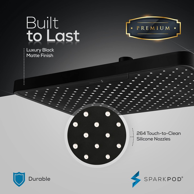 SparkPod 12 Inch Black Rain Shower Head - Ceiling or