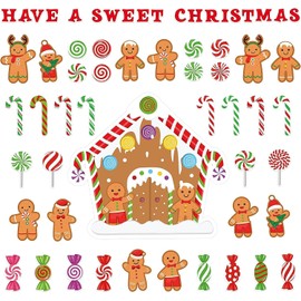 PANTIDE Christmas Winter Cutouts Decoration - 89Pcs Colorful Cartoon Candies Gingerbread Cutout Candyland Lollipop Peppermint Paper School Classroom Bulletin Board Wall Decoration Xmas Party Decor