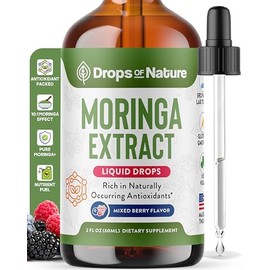 Drops Of Nature Suplemento de gotas líquidas de moringa: vegano, sin gluten, alternativa a las cápsulas de moringa y al polvo de superalimentos verdes. Mezclar con bebidas de té. Repleto de antiinflam