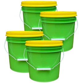 House Naturals 2 Gallon Food Grade - BPA Free Made in USA Buckets Lime Color pails with Screw On Gasket Lids (4, Lime - Yellow lids)