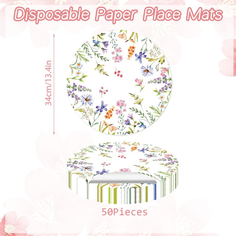 Paper Placemats Disposable 50 Pack Spring Flowers Place Mats 13.4