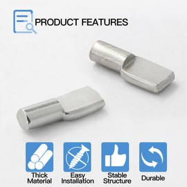 Jamiikury Shelf Pins Pegs Spoon Shaped, Silver Shelf Holders Pegs, Nickel Plated Shelf Support Pegs for Shelves Cabinet Closet - 60 Pieces, 5mm