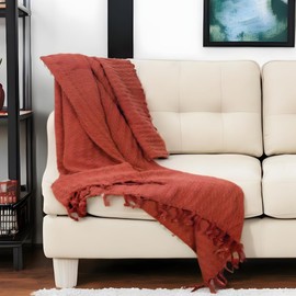 HomeRoots Burnt Orange Knitted 100% Cotton Throw Blanket