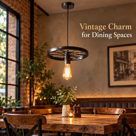 Vintage Industrial Bicycle Wheel Chandelier for Restaurants & Cafés – Black Iron E27 Pendant Lighting