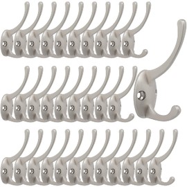 IBosins 32 Pack Silver Coat Hooks Wall Mounted with 64 Screws Retro Double Hooks Utility Silver Hooks for Coat, Scarf, Bag, Towel, Key, Cap, Cup, Hat