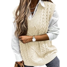 Voqeen Womens Sweater Vest Sleeveless Pullover Jumpers Knitted V Neck Stylish Loose Knitwear Tank Tops for Modern Ladies Girls Beige