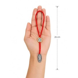 SEIS MANOS Colgante San Benito con Llave Abre Caminos (Rojo plata) | Hecho a Mano en México, Incluye Oración, Incluye Bolsa de Organza, Listo para Reg
