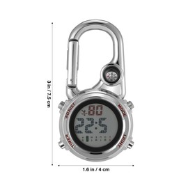 Multi-Purpose Carabiner Watch with Compass for Outdoor Climbing Hiking and Camping - Clip-on Pocket Timepiece in Silver