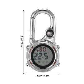 Multi-Purpose Carabiner Watch with Compass for Outdoor Climbing Hiking and Camping - Clip-on Pocket Timepiece in Silver