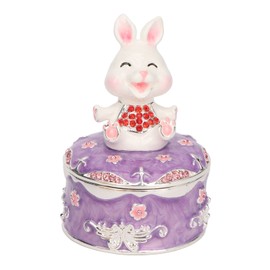 Rabbit Figurine Trinket Boxes Hand Painted Rhinestones Small Jewelry Box for Living Room Purple