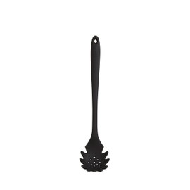 GIR: Get It Right Silicone Spoon, High Heat Resistant Kitchen Tool - Non toxic cooking utensils for Nonstick Cookware, Cooking, Strainer, and Serving, Spaghetti - 13 IN, Black