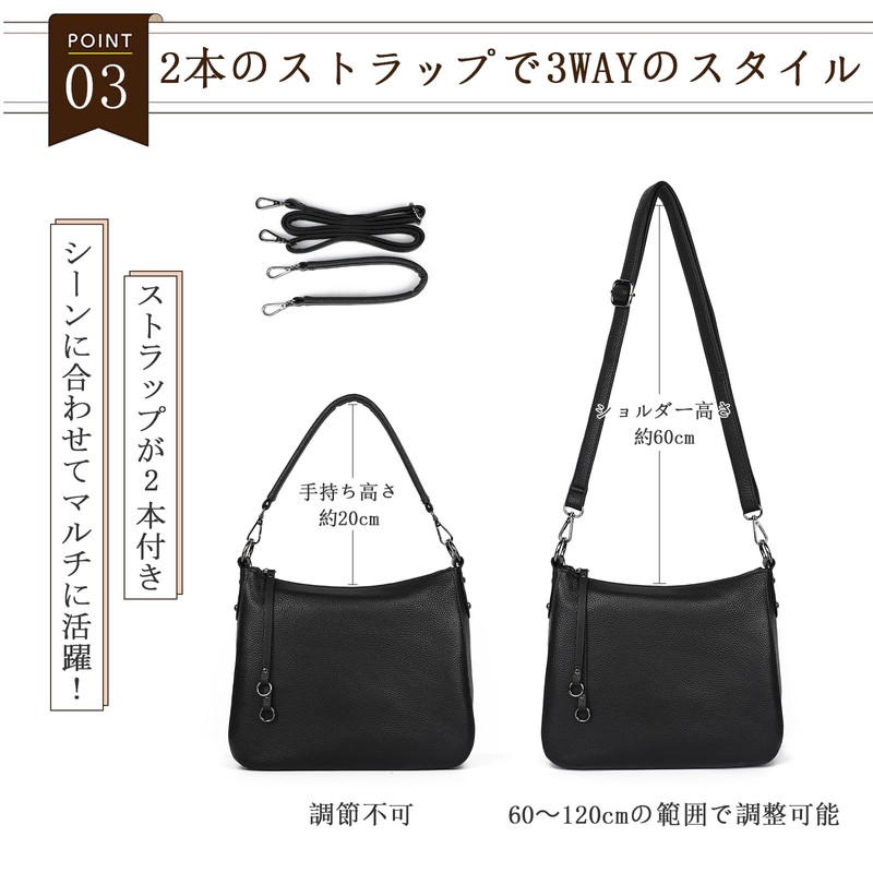 MFFOR Shoulder Bag, Genuine Leather, Women's, 2-Way Crossbody Bag, Handbag,