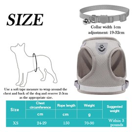 1 Stes Kitten Harness and Lead Set, Escape Proof Cat Harness with Leash, Adjustable Vest for Small Pets, Breathable Polyester Material, Reflective Design for Night Walking, Size XS, Gray